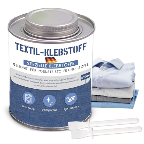 Spezialkleber Textil, 250ml Textilkleber, Klarer Waschbarer Stoffkleber für Baumwolle, Flanell, Denim, Polyester und Weitere Stoffarten, Ideal für Kleidung, Heimtextilien und Reparaturen