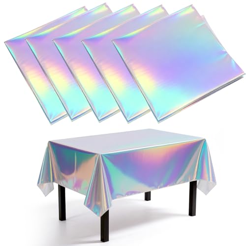 AFEPHE 5 Stück Bunt Glitzer Tischdecke, 137 × 274cm Plastik Tischdecken Tischabdeckung,Wasserdicht Einweg Tischdecke für Geburtstag Party Weihnachtsdeko Hochzeit Deko