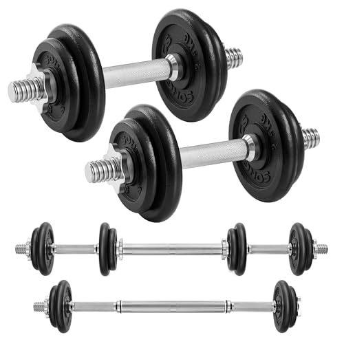 SONGMICS 2-in-1-Hanteln, 2 x 10 kg Hantelset aus Gusseisen, verstellbar, Kurzhantelset mit Verbindungsrohr, Workout, Gewichtheben für Zuhause, Fitnessstudio, tintenschwarz SYL20LBKV1