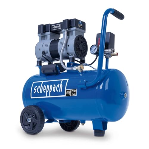 Scheppach Ultra Silent Kompressor HC26Si | 24L Kessel | 1100W Leistung | 8bar Druck | 66 dB(A) leise | Ansaugleistung 162L/min | ölfrei & wartungsarm | Leisekompressor Doppelzylinder Flüsterkompressor