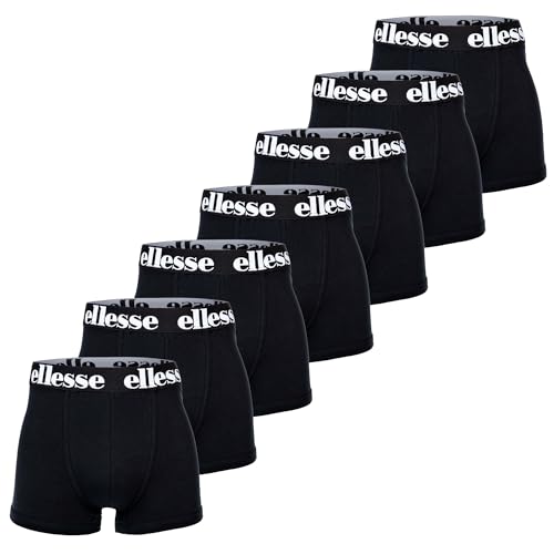 Ellesse Herren Boxer Shorts, 7er Pack - Yema Boxershorts, Logobund, Ohne Eingriff, Cotton Stretch, Schwarz L