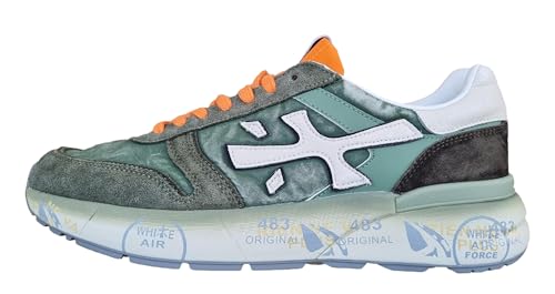 PREMIATA Herrenschuhe Sneaker Wildleder Stoff Mick_7244 Grün, Grün Orange, 43 EU
