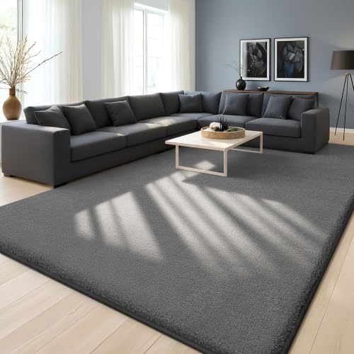 Homaxy Moderner Teppich Wohnzimmer Kurzflor Matte, 120x160 cm | Flauschig Waschbarer Teppiche Kuscheliger Extra Weich Rutschfest Bettvorleger fürs Kinderzimmer Schlafzimmer, Dunkelgrau