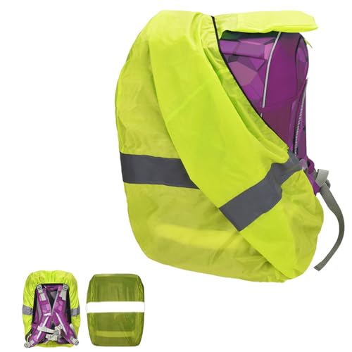 Willingood Regenschutz Rucksack für Grundschulkinder, 18-25L, Kompatibel mit Ergobag, Scout, Satch, Universelle Wasserdicht Regenhülle mit Reflektierendes Band, Elastische Kanten(Neon Grün)