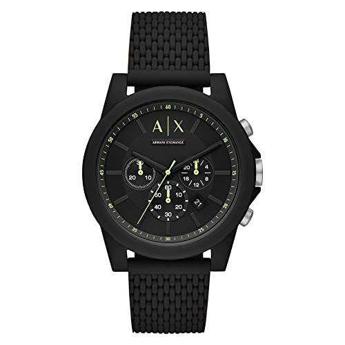 Armani Exchange Watch for Men, Quarz-Chronographenwerk und 44mm Gehäusegröße mit Silikonarmband, Schwarz und Grün