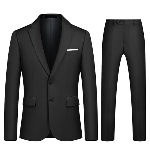 Autsel Anzug Herren 2 Teilig Slim Fit Anzüge Business Herrenanzug Hochzeit 2-Teilig Sakko Hose Formal Dinner Suit Schwarz L