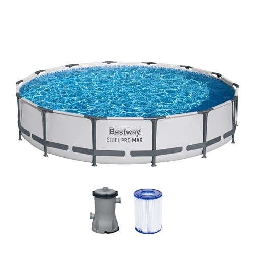 Bestway Steel Pro MAX Frame Pool Set mit Filterpumpe Ø 427 x 84 cm, lichtgrau, rund