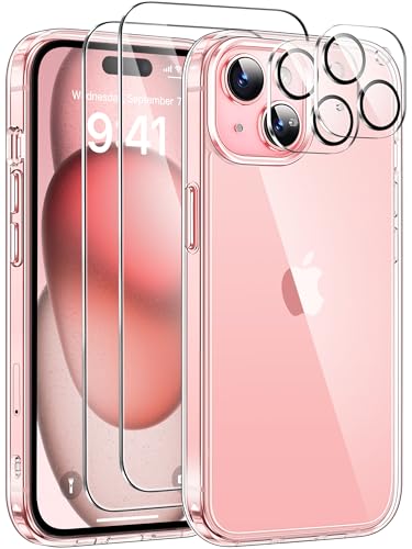 Guisessy 5 in 1 für iPhone 15 Hülle, Anti-Yellowing, Transparent