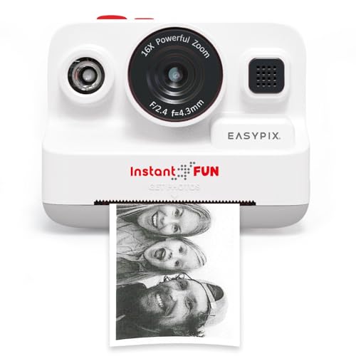 Easypix InstantFUN Sofortbildkamera, kreativer Fotospaß für Erwachsene und Kinder, Schwarz-Weiß-Thermodruck, BPA-freies Papier nachfüllbar, Ausdrucke ohne Tinte