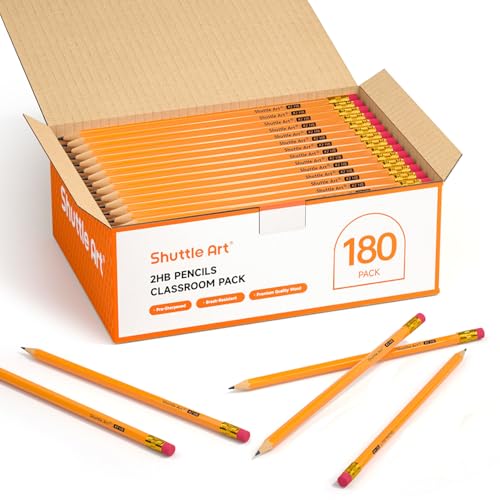 Shuttle Art HB Bleistifte, 180 Stück vorgespitzte gelbe Bleistifte mit Radiergummi, Graphitstifte in Großverpackung, bleistifte set für Kinder und Erwachsene zum Schreiben, Zeichnen und Skizzieren