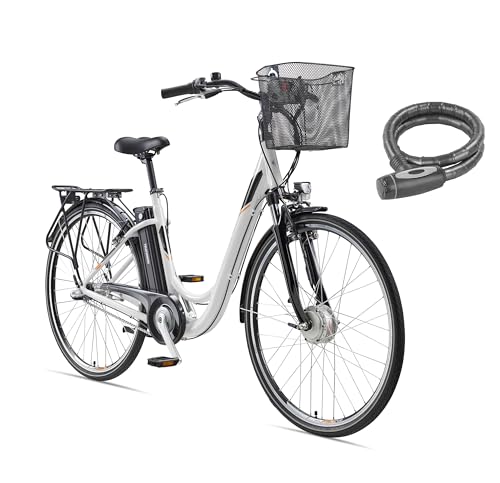 TELEFUNKEN E-Bike Damen 28 Zoll Elektrofahrrad 3-Gang Shimano Nabenschaltung + Rücktritt, Pedelec Citybike mit Fahrradkorb/Fahrradschloss, Frontmotor 250W /10,4Ah / 36V Sitzrohrakku, RC830