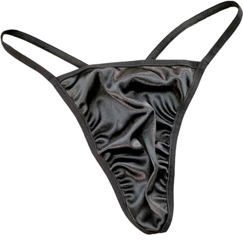 Faringoto Herren-Stringtangas aus Satin, T-Rücken, Gay-Sissy-Dessous-Design, Tangas für Herren, Schwarz, Large