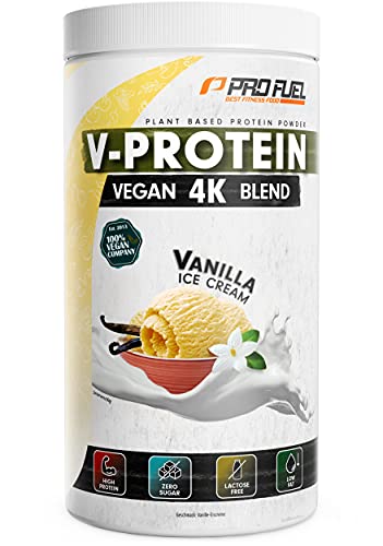 Vegan Protein VANILLE - V-Protein 4K Blend, 750g | Unglaublich lecker & cremig | Aus Sonnenblumen, Soja, Hanfsamen & Kürbiskernen | Pflanzliches Eiweißpulver mit 81% Eiweiß