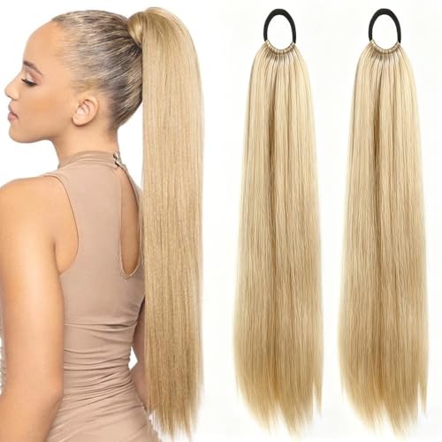 TTIAYAO 2 Stück Zopf Extension Ponytail Extension 60 Cm Pferdeschwanz Haarteil Extensions Haarverlängerung Zopf Blond für Damen Mädchen Täglichen Gebrauch und Spezielle Anlässe