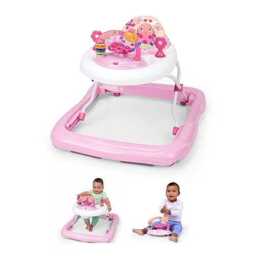 Bright Starts, June Berry Lauflernhilfe mit Spielstation & Spielzeug, Lauflernwagen mit Lichtern und Melodien, höhenverstellbare, hoher Rückenlehne, Sicherheitsstopper, Mädchen, rosa, ab 6 Monaten