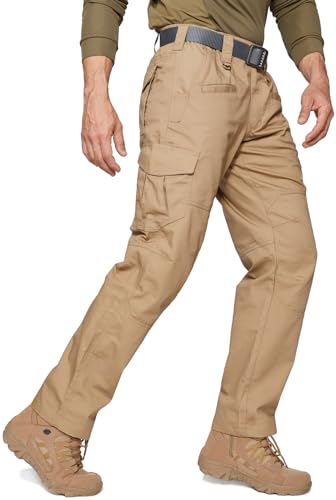 SPOSULEI Taktische Hose Herren Ripstop Cargohose Leichte Outdoor Wanderhose Arbeitshosen wasserdichte Militär Safari Hose Mit 9 Taschen Khaki 32Wx32L