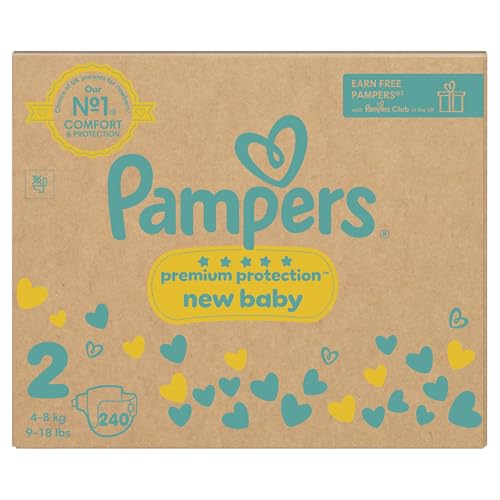 Pampers Premium Protection New Baby Größe 2, 240 Windeln, 4kg-8kg, Monatspackung + Pampers Harmonie Aqua-Babytücher, 1 Packung mit 10 Tüchern
