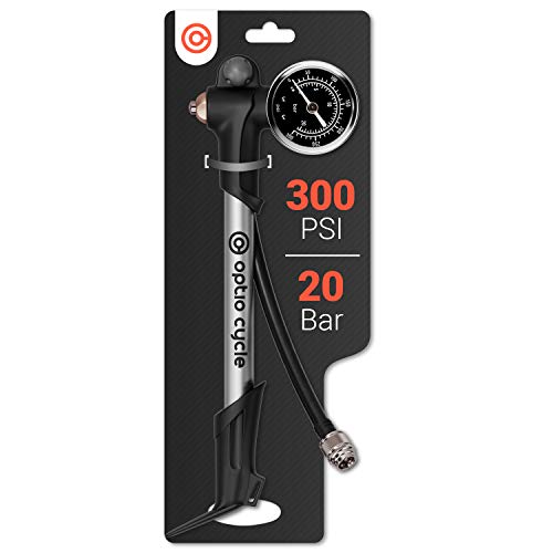 Optio Cycle Hochdruck-Dämpferpumpe mit Manometer Hochdruckpumpe max 300 PSI / 20 Bar Pumpe mit Druckanzeige Gabelpumpe Federgabel Heckfederung Ersatz für Fox Rockshox Dämpferpumpe Mountainbike