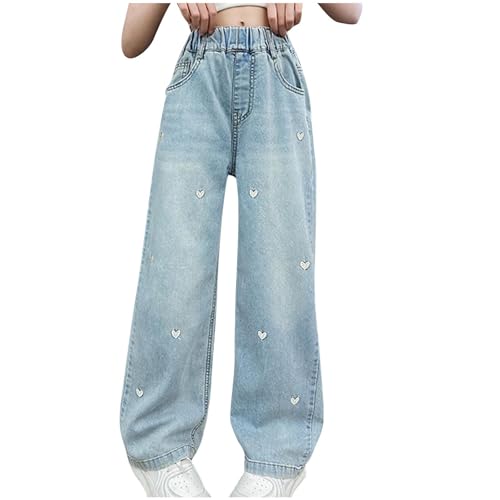 Baggy Jeans Mädchen Wide Leg Jeanshose mit Gummizug Weites Bein Outdoorhose Breite Hose High Waist Freizeithose y2k Jeans Girls Mode Hip Hop Hosen für Kinder/Teenager