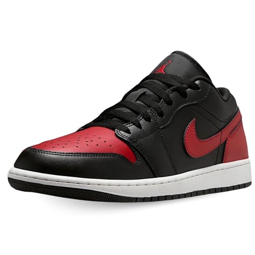 Nike Herren Air Jordan 1 Low Sneaker, Schwarz/Varsity Red-summit White, 45.5 EU