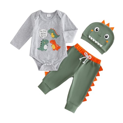 3 Teiliges Neugeborene Baby Junge Winter Kleidung Set (Grau, 0-3 Monate)