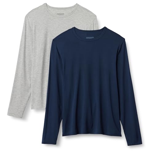 Amazon Essentials Herren-Unterhemd aus superweichem Modal, langärmelig, Mittelgrau meliert/Marineblau, Größe S