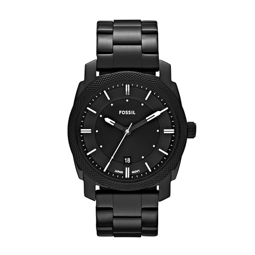 Fossil Machine Uhr für Herren, Quarzwerk mit Edelstahl- oder Lederarmband, Schwarz, 42MM