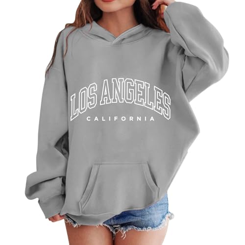 OUMSHBI Mädchen Kapuzenpullover Oversized Pullover für Kinder Los Angeles Buchstaben Druck Sweatshirts mit Kapuzen Und Tasche Lässige Bequeme Hoodie Oversized Weiches Langarm Kapuzenpulli Oberteile