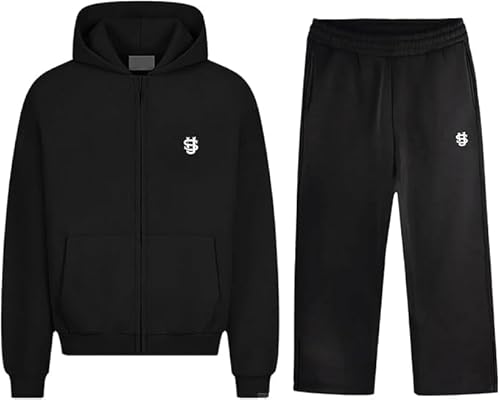 Trainingsanzug Herren Baumwolle 2 Teiler Jogginganzug Zip Hoodie und Jogginghose Baggy Zweiteiler Tracksuit Herbst Winter Warm Freizeitanzug Jogging Anzug Y2K Streetwear Hausanzug Unisex Sportanzug
