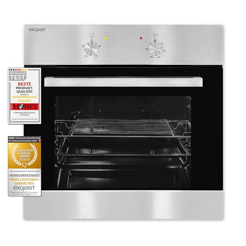 Exquisit Einbaubackofen, Backofen Einbaugerät Silber, 62 L Garraum, Einfache Bedienung, Backofen klein, EBE 555-1.1