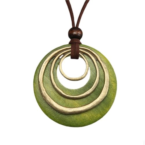 COOLLA Mehrschichtige Damen-Halskette mit Anhänger, Vintage-Schmuck, modisch, lange Pullover-Halskette für Damen, Large, Holz, Kein Edelstein