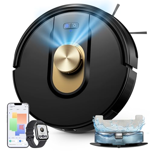 Vexilar Saugroboter mit Wischfunktion, 8000Pa & 180 Min Laufzeit Staubsauger Roboter mit LiDAR Lasernavigation & No-Go-Zonen, App/Alexa/iWatch Steuerung, Ideal für Tierhaare Teppiche (Schwarz)