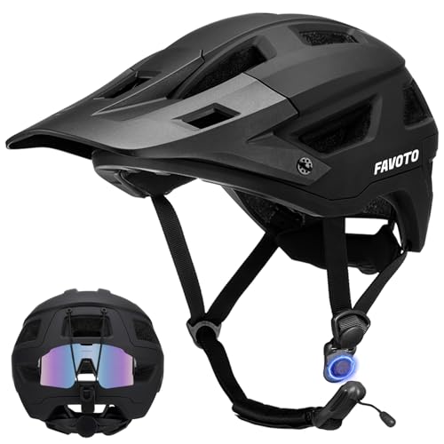 Favoto Mountainbike Fahrradhelm mit Schirm Leicht - Doppelte Inmould Technologie MTB Helm für Damen Herren Rennradhelm Schwarz Matt L(59-61cm) Verstellabr