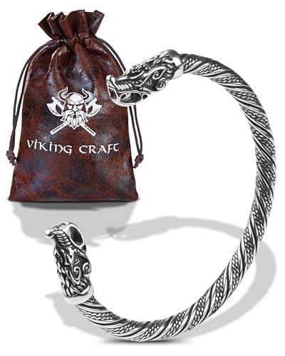 VIKING CRAFT Wikinger Schmuck Edelstahl - Fenrir Armband Herren - Armreif, Deko, Mittelalter, Geschenke Männer, LARP Wolf Viking