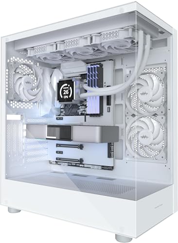 MUSETEX PC Gehäuse ATX 3 Non-LED Lüfter vorinstalliert, Typ-C Mid-Tower Computergehäuse mit Vollsicht-Doppelglas, Gaming PC Gehäuse,Weiß(K2)