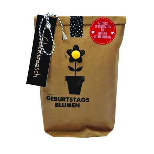 Wunderle WUN0212 Geburtstagsblumen-Handtasche, Braun, Unisex, Eimerförmig, Floral, Blumensaat zum Selbstpflanzen, für Geburtstag, Gartenfreunde, Geschenk