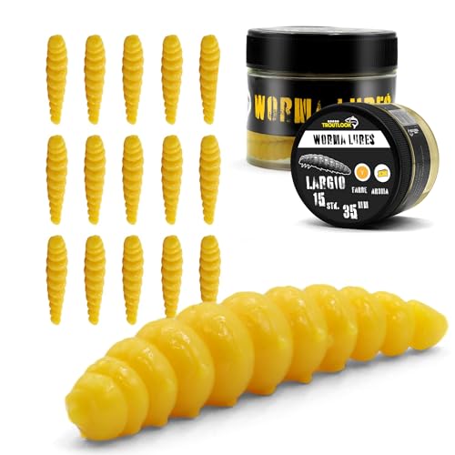 Troutlook Worma Lures - Largio Forellengummi, 15 Stück, Ideal für Forellen (Pure Yellow - Cheese, 3,5cm - 15 Stück)