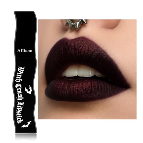 Metallic Rot Schwarzer Lippenstift Wasserfest Halloween Gothic Make up, Multichrom Dunkelroter Lippenstift Schwarz Langanhaltender, Dark Red Lipstick Goth Makeup Lipgloss Intensive Farbe, #08