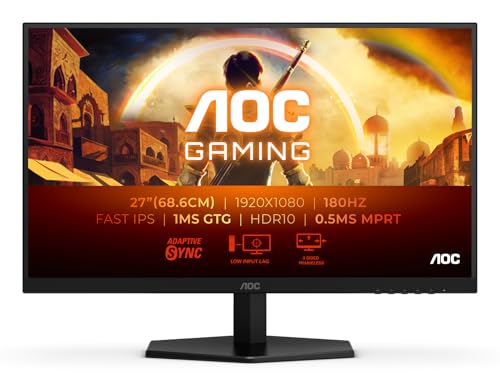 AOC 27G42E 27 Zoll FHD Gaming Monitor, 180Hz, Fast IPS Panel, 1ms GtG, HDR10, G-Sync Compatible, (1920x1080 HDMI 1x 2.0 DP 1x 1.4) Schwarz