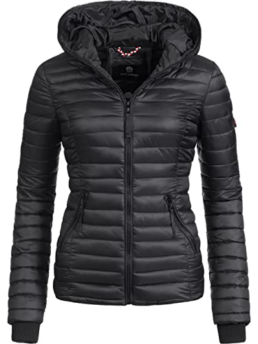 Navahoo Damen Damen leichte Übergangsjacke Steppjacke mit Kapuze Kimuk Schwarz Gr. S