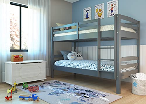 Inter Link – Etagenbett – Hochbett – Jugendbett - Rausfallschutz – Stockbett – Kinderbett – Mit 2 Lattenroste – Kiefer massivholz – Lavus - Grau lackiert – 90x200 cm