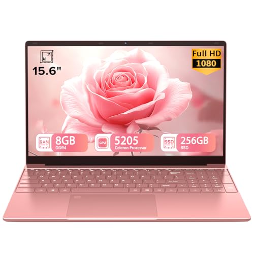 Trygood Laptop 15,6 Zoll 8GB RAM 256GB SSD Notebook Full HD IPS Display Roségold Hintergrundbeleuchtete Tastatur Fingerabdruck-Entsperrung Dual-Band WLAN HDMI USB 3.0 für Schule Studium Home Office A