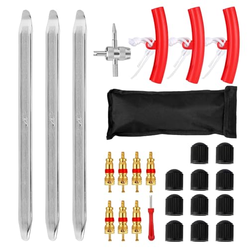 XPAPOV 27 Pcs Reifenheber Kombination, 30cm / 11.8inch Montiereisen, Mit 3 Rad Felge Protektoren, Reifenmontage Werkzeug für Motorrad, Fahrrad, Wagen, Scooter