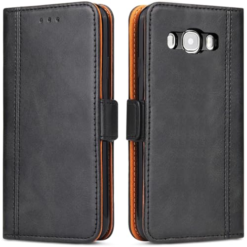 Bozon Galaxy J5 2016 Hülle, Leder Tasche Handyhülle Schutzhülle für Samsung Galaxy J5 (2016) Flip Wallet mit Ständer und Kartenfächer/Magnetverschluss (Schwarz)