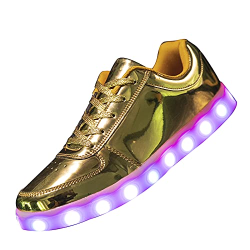 PYYIQI LED-Schuhe für Damen und Herren, Sport, LED-Schuhe, Tanz-Sneaker, Low-Top, USB-Ladeschuhe für Kinder, gold, 35/36.5 EU