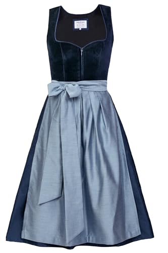 Edelnice Trachtenmode Exklusives Designer Midi Dirndl Luna Samt blau inkl. Dirndlschürze Gr. 32-54 (DE/NL/SE/PL, Numerisch, 50, Regular, Regular, Blau)