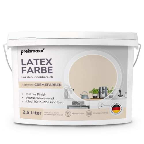 Preismaxx Latexfarbe Cremefarben abwaschbar hohe Deckkraft Wandfarbe 2,5l