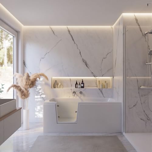 Schulte Badewanne Q1 mit Tür links 170x75 cm – Komplettset mit Front- & Seitenschürzen aus Acryl, inklusive Fußgestell, Ab- & Überlauf – Barrierearme Wanne mit Glastür – Made in Germany