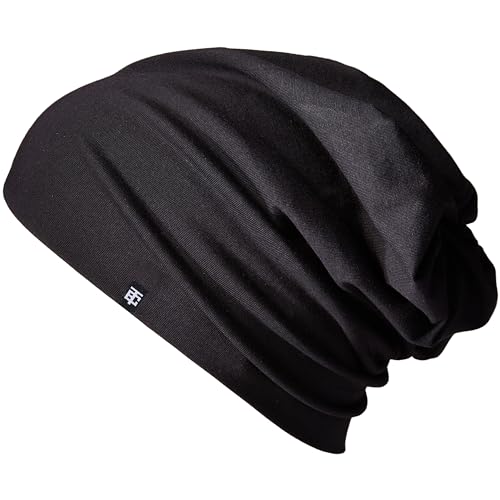 Enter the Complex® Leichte Beanie Mütze, Herren und Damen, Übergangsmütze, Sommer Beanie, Dünne Kopfbedeckung, Baumwolle (Jersey), L/XL, Schwarz