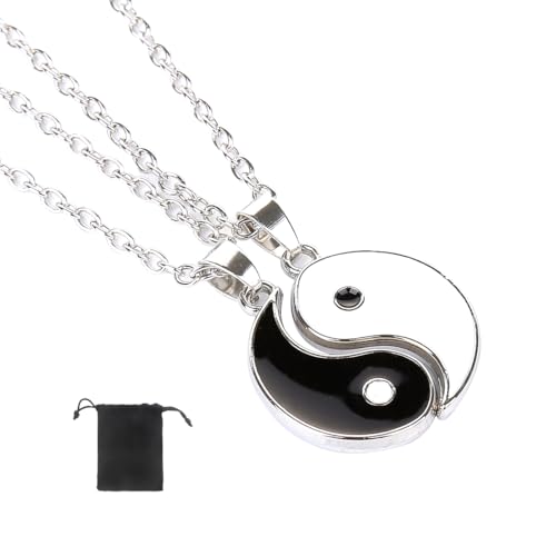 COYUN 2 Stück Yin Yang Paar Halskette Taichi BFF Kette FreundschCOtsketten Partner Schmuck ketten für beste Freunde,Liebhaber und Couple Geschenke(Silber)